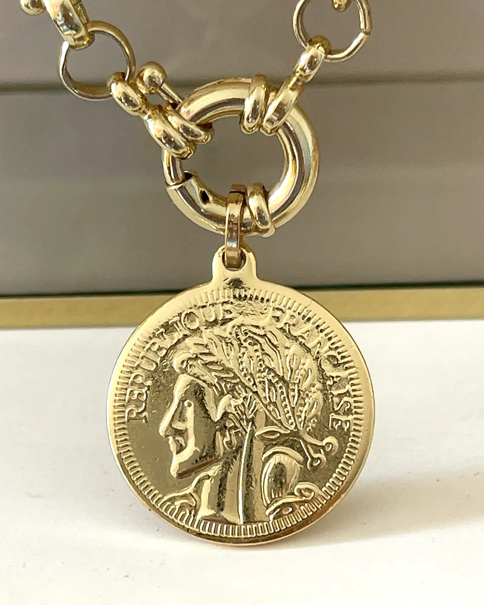 Collar Moneda Francesa Eslabones Tiffany gold  3