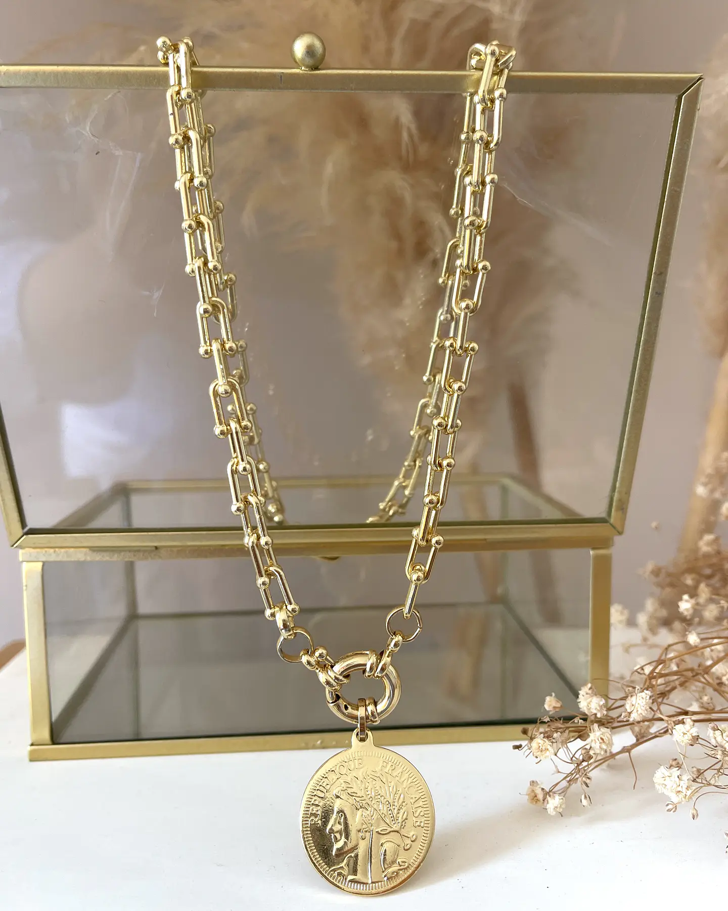 Collar Moneda Francesa Eslabones Tiffany gold  5