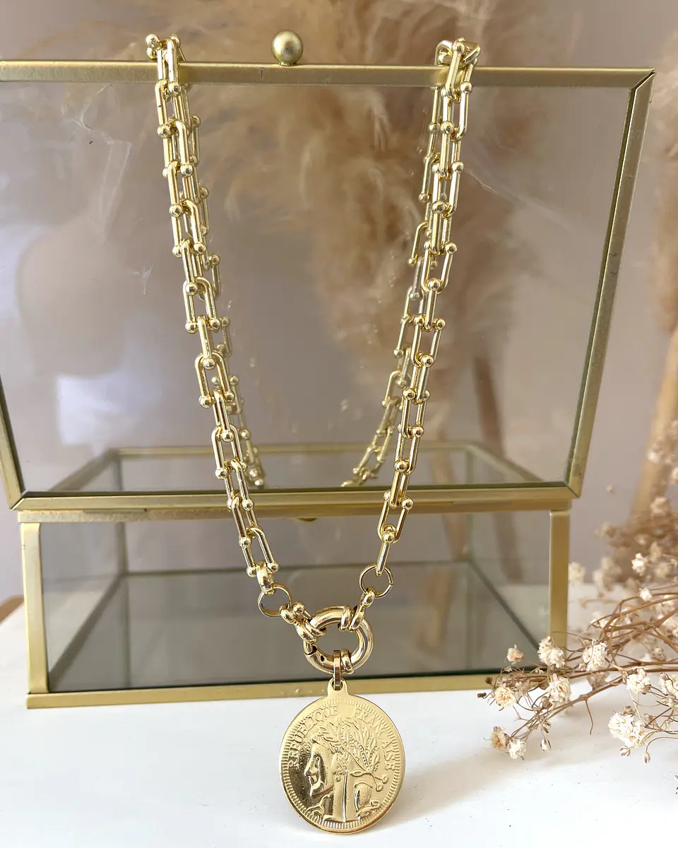 Collar Moneda Francesa Eslabones Tiffany gold  5