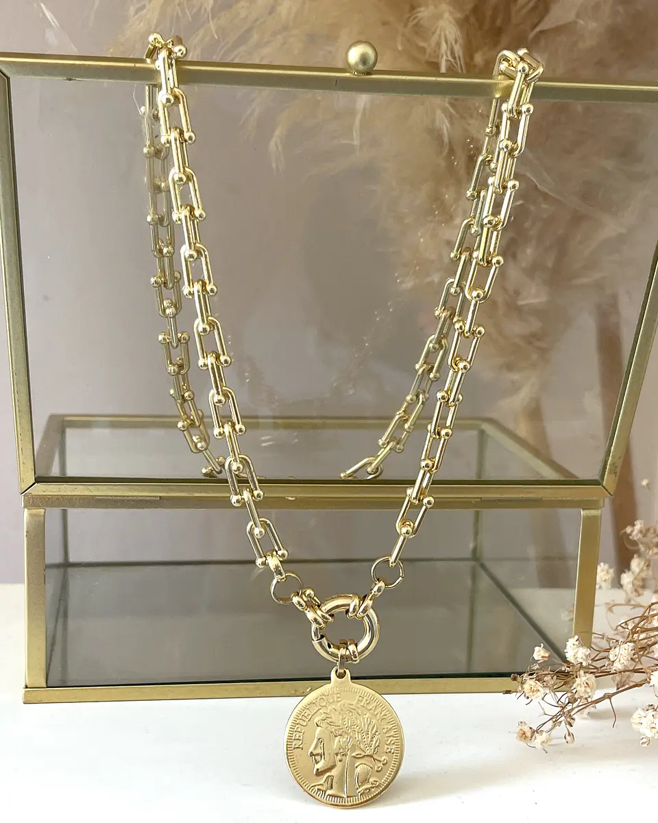 Collar Moneda Francesa Eslabones Tiffany gold  6