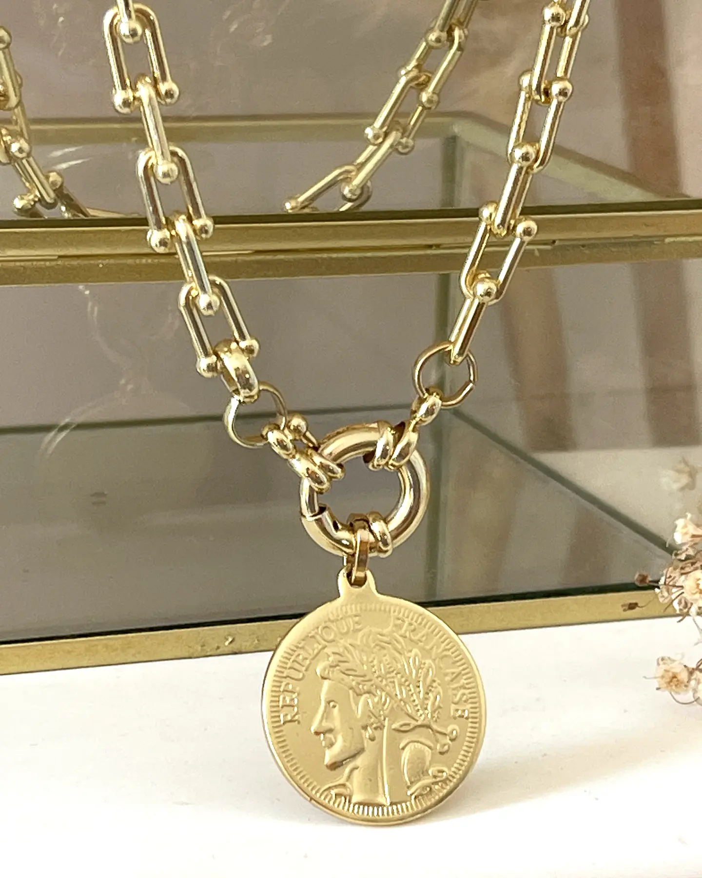 Collar Moneda Francesa Eslabones Tiffany gold  7