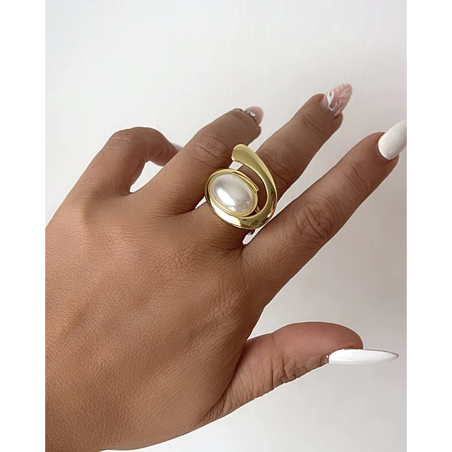 Maxi Anillo Perla Elipse Gold
