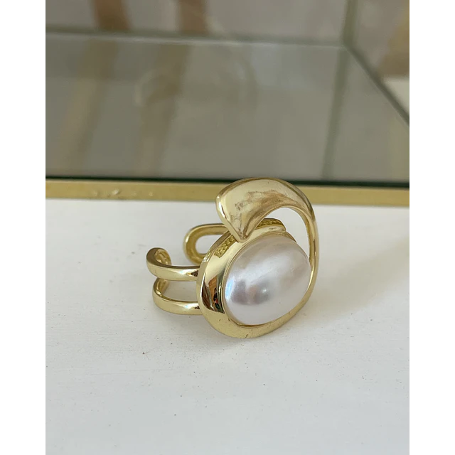 Maxi Anillo Perla Elipse Gold