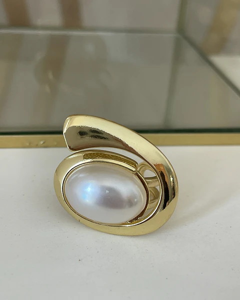Maxi Anillo Perla Elipse Gold
