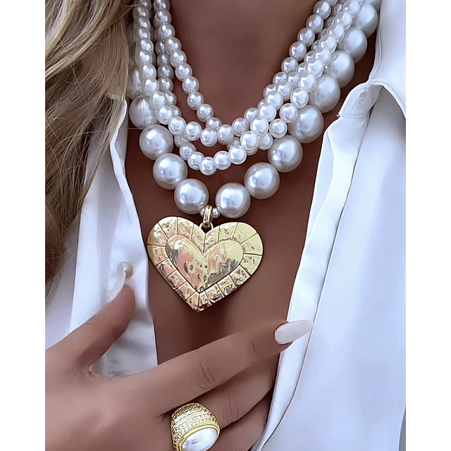 Collar Lia Maxi Perlas Dije Corazón Gold