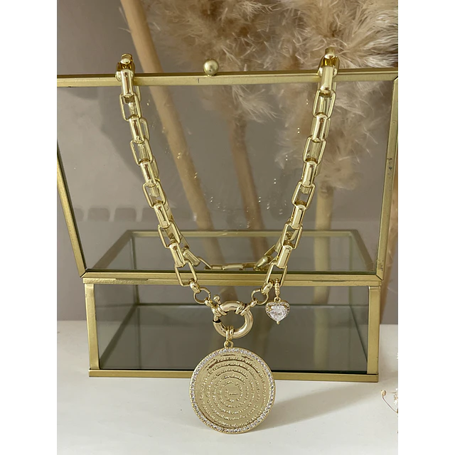 Collar Medallón Padre Nuestro Circones eslabones rectangulares macizos gold
