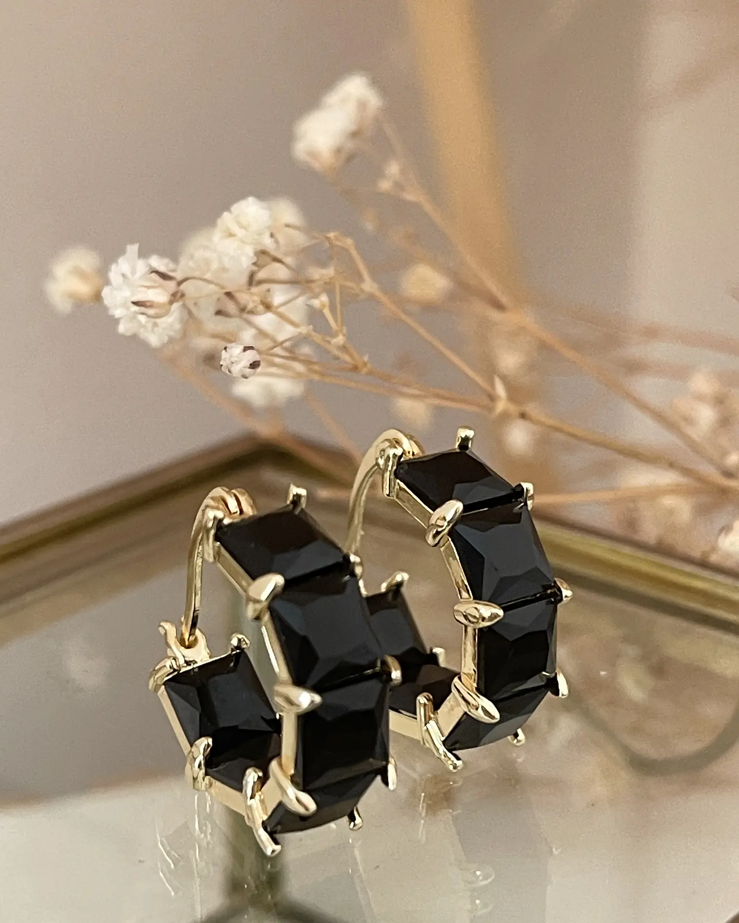 Aros Circones Facetados Black Gold  1