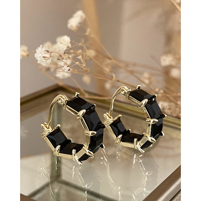 Aros Circones Facetados Black Gold 