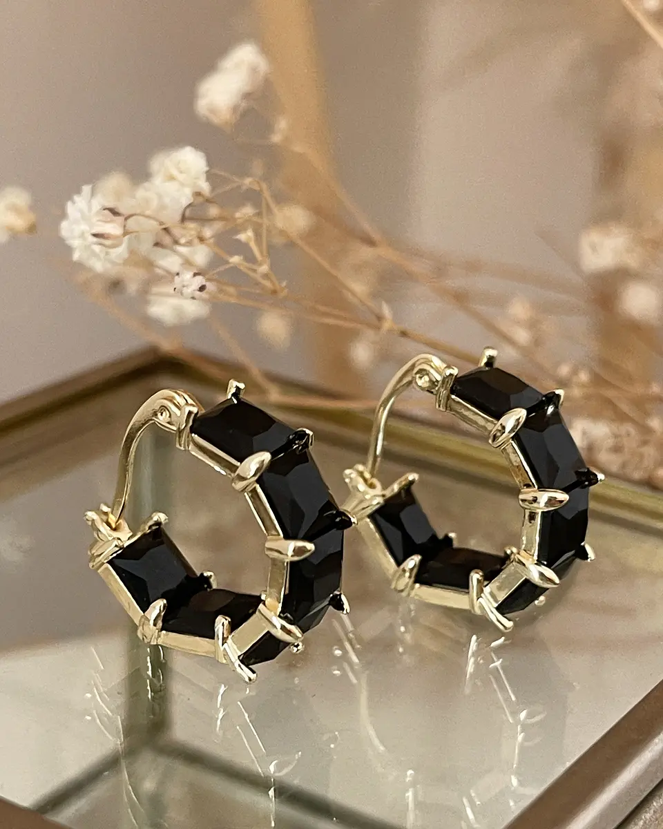 Aros Circones Facetados Black Gold  2