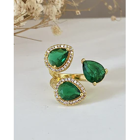 Anillo Trio Cristales Checos Verdes gold
