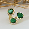 Anillo Trio Cristales Checos Verdes gold