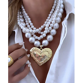 Collar Lia Maxi Perlas Dije Corazón Gold