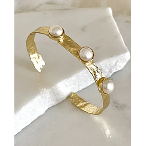Pulsera Esclava Leonora Triple Perlas Gold
