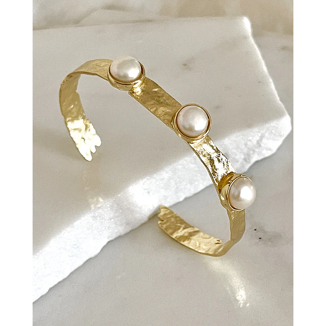 Pulsera Esclava Leonora Triple Perlas Gold