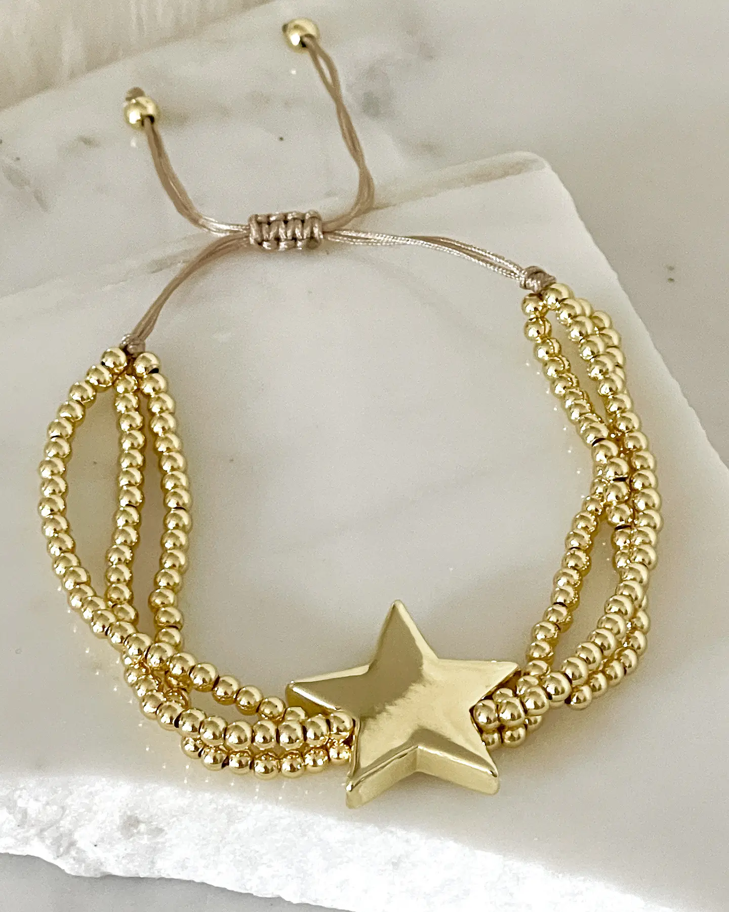 Pulsera Estrella Triple balines gold 1