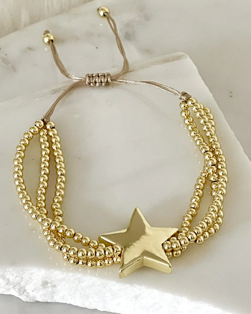 Pulsera Estrella Triple balines gold 1
