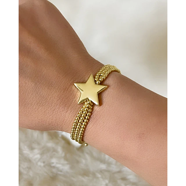 Pulsera Estrella Triple balines gold