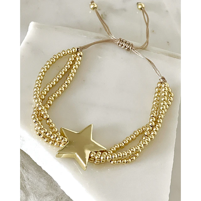 Pulsera Estrella Triple balines gold