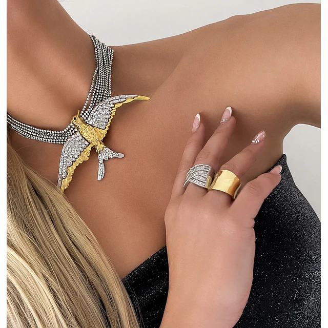 Maxi Choker Águila  Strass Silver Gold