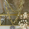 Collar Medalla San Benito Reversible Eslabones rectangulares gold