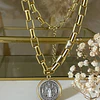 Collar Medalla San Benito Reversible Eslabones rectangulares gold