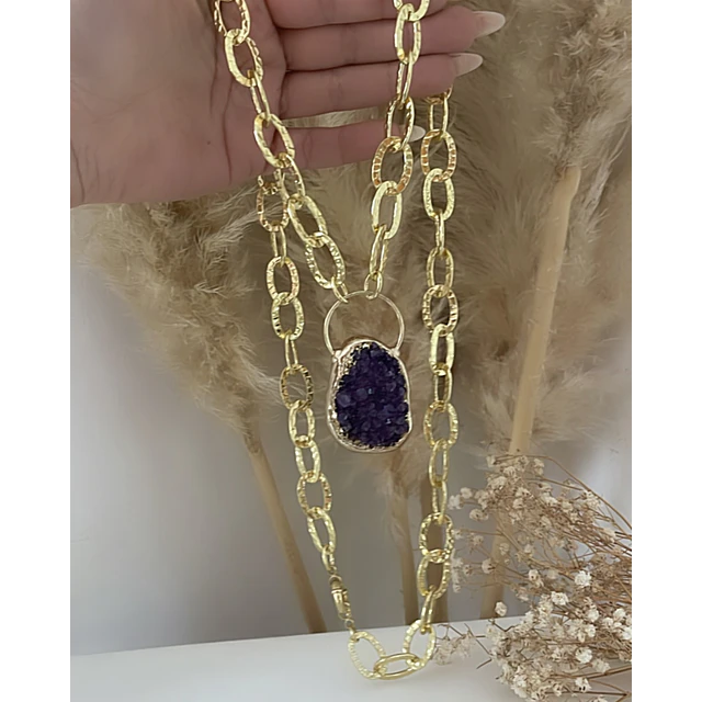 Collar XL Amatista Drusa Maxi eslabones martillados