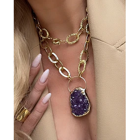 Collar XL Amatista Drusa Maxi eslabones martillados