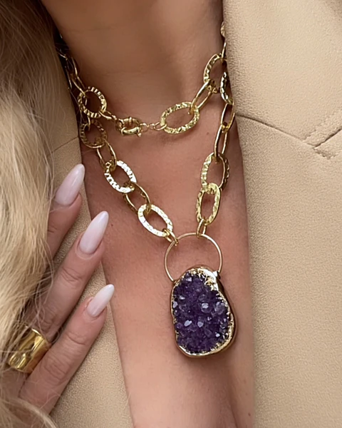 Collar XL Amatista Drusa Maxi eslabones martillados