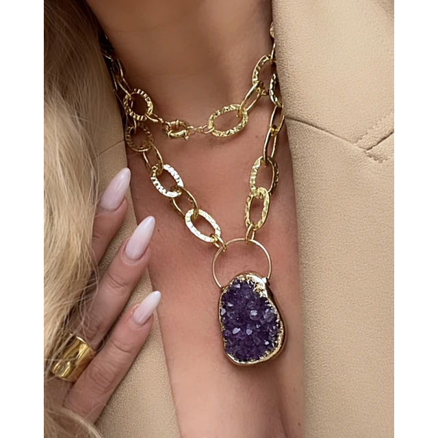 Collar XL Amatista Drusa Maxi eslabones martillados
