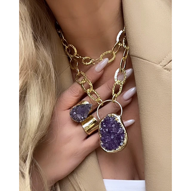 Collar XL Amatista Drusa Maxi eslabones martillados