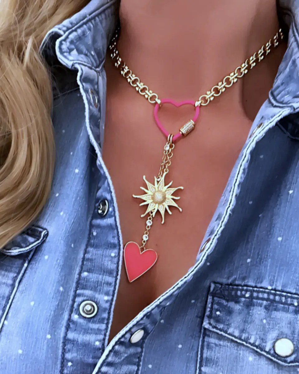 Collar Sol Corazón Pink Multidije Gold 3