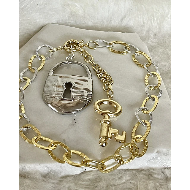 Collar Maxi Candado Llave Eslabones Silver Gold