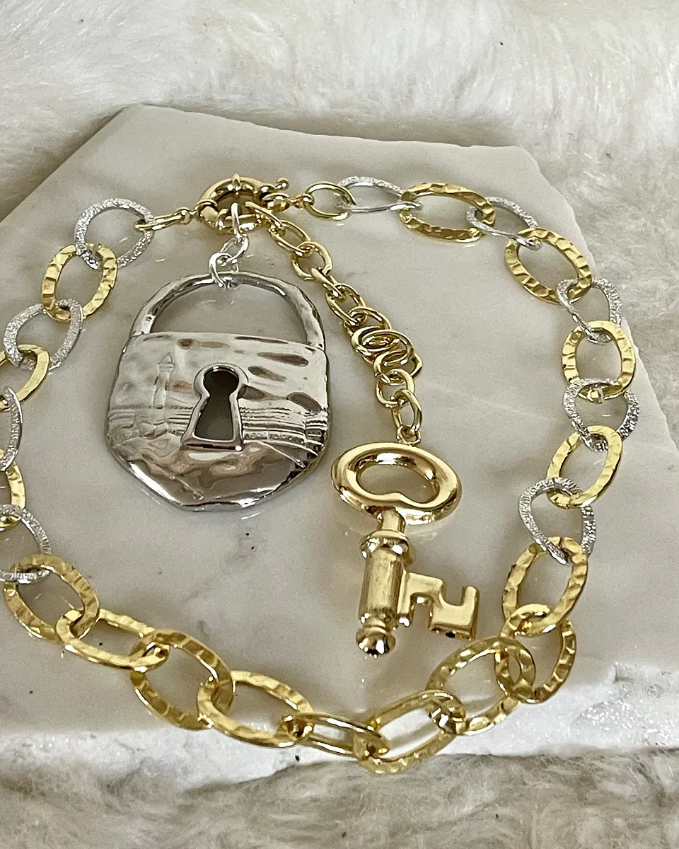 Collar Maxi Candado Llave Eslabones Silver Gold 2