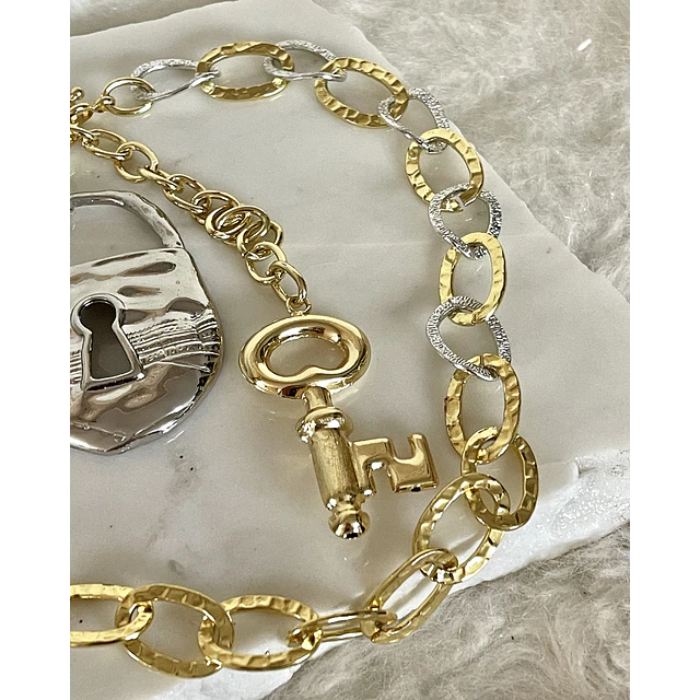 Collar Maxi Candado Llave Eslabones Silver Gold