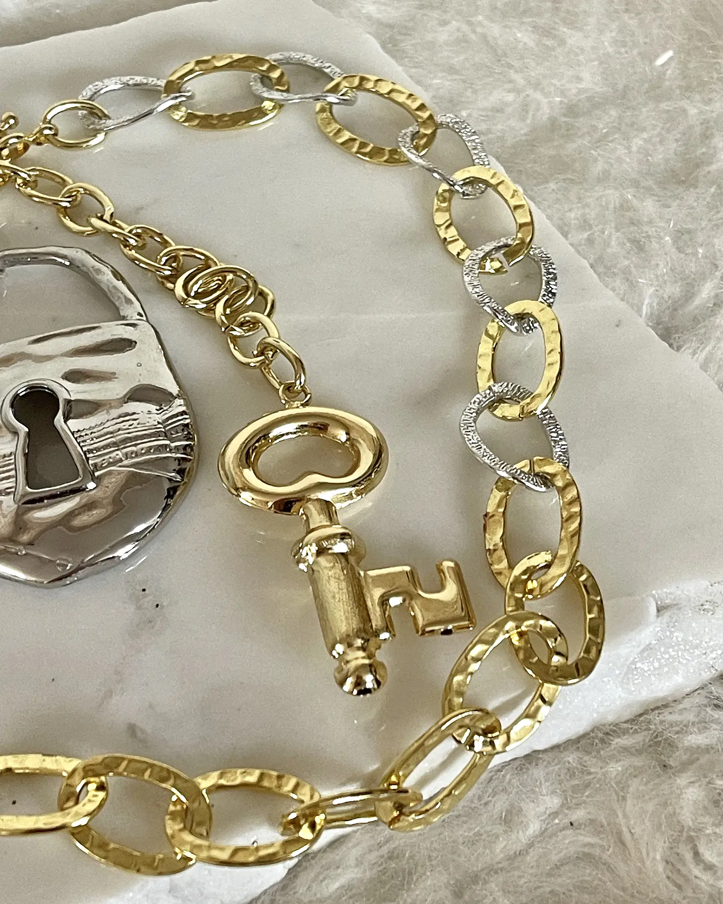 Collar Maxi Candado Llave Eslabones Silver Gold 4