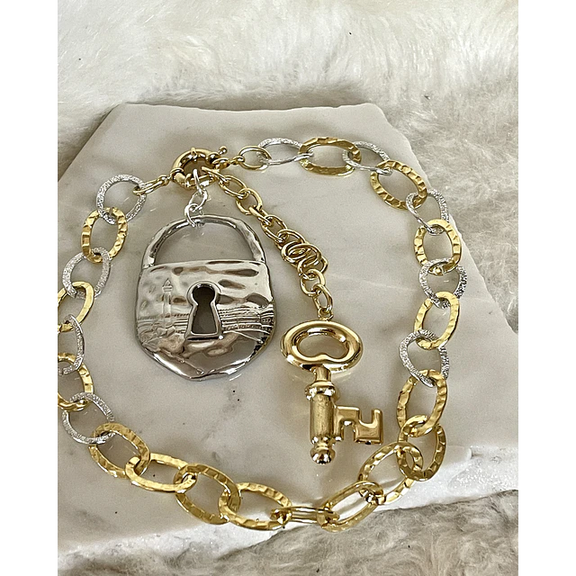 Collar Maxi Candado Llave Eslabones Silver Gold