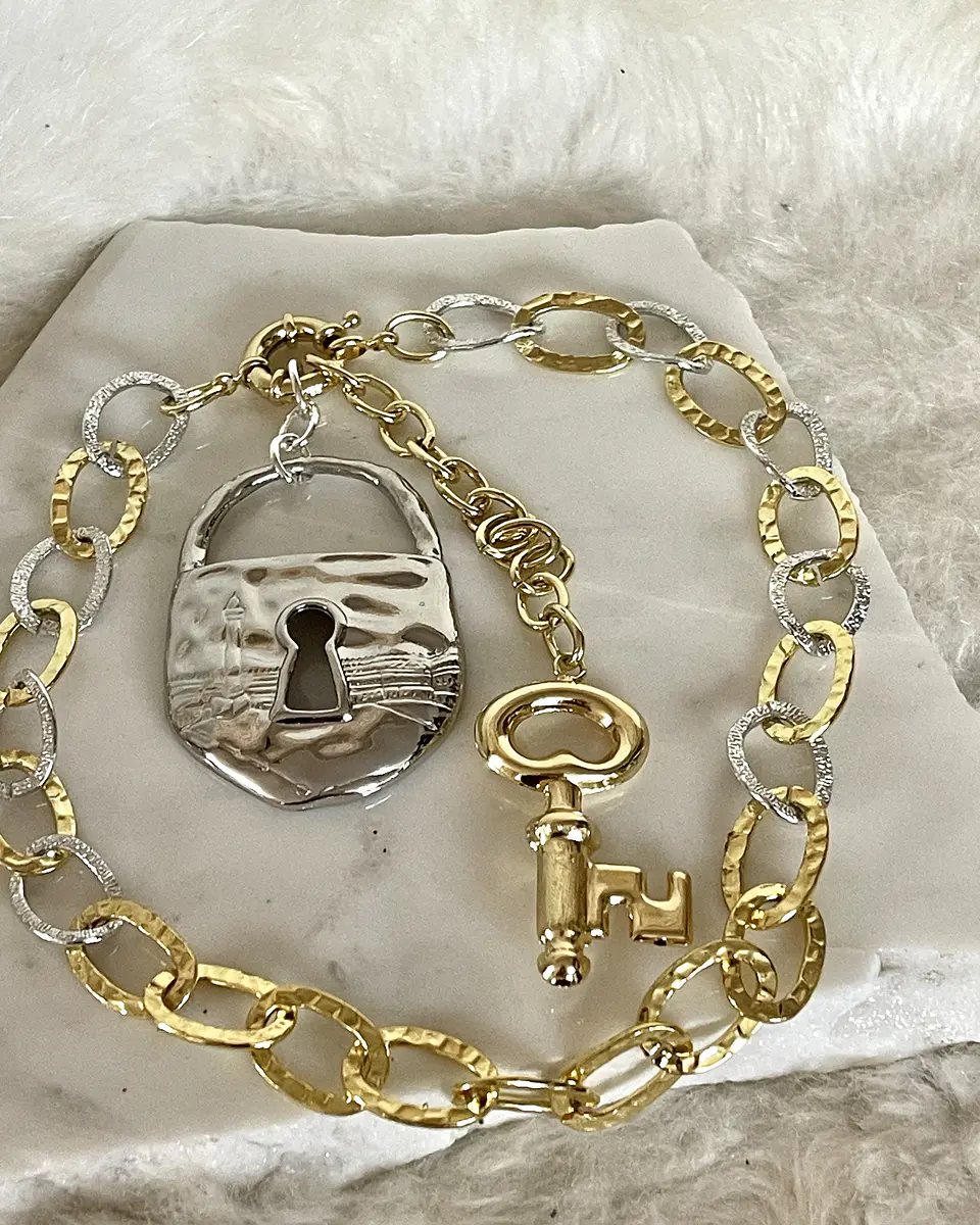 Collar Maxi Candado Llave Eslabones Silver Gold 8