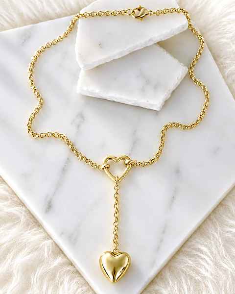 Collar Corazón Lariat con conector Gold 