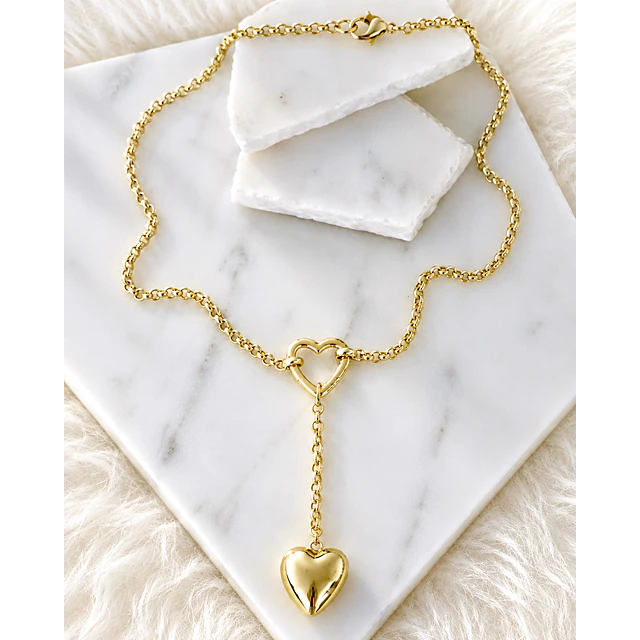 Collar Corazón Lariat con conector Gold 
