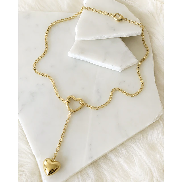 Collar Corazón Lariat con conector Gold 