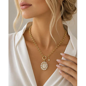 Collar Medalla Virgen Perlas de Rio Circones Gold