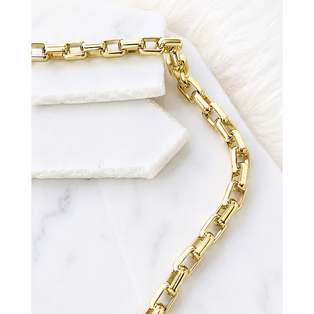 Collar Maxi Luna Cuarzo Cristal eslabones rectangulares  Gold