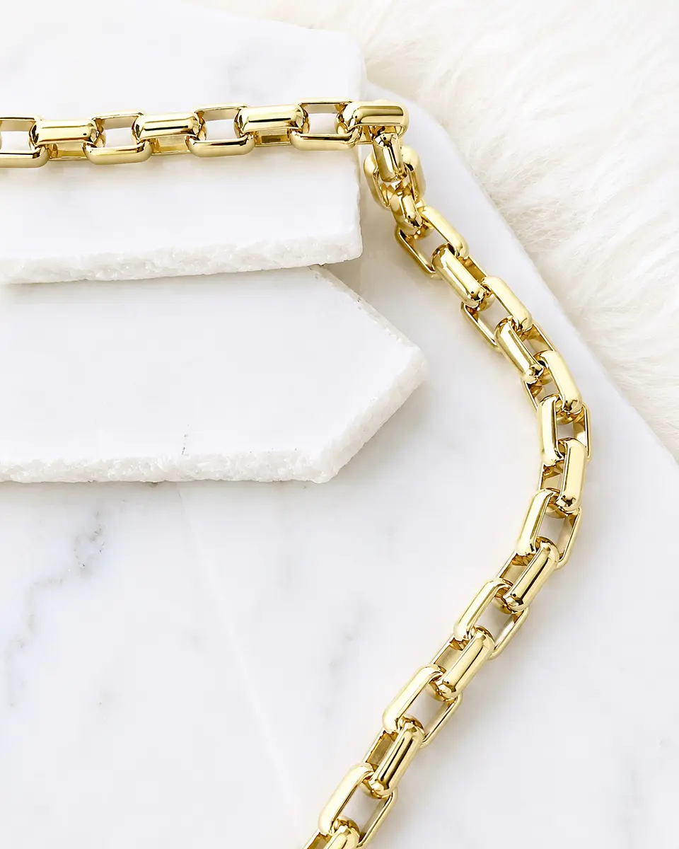 Collar Maxi Luna Cuarzo Cristal eslabones rectangulares  Gold 4