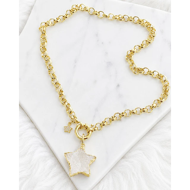 Collar Estrella Cuarzo eslabones rolo punto luz gold