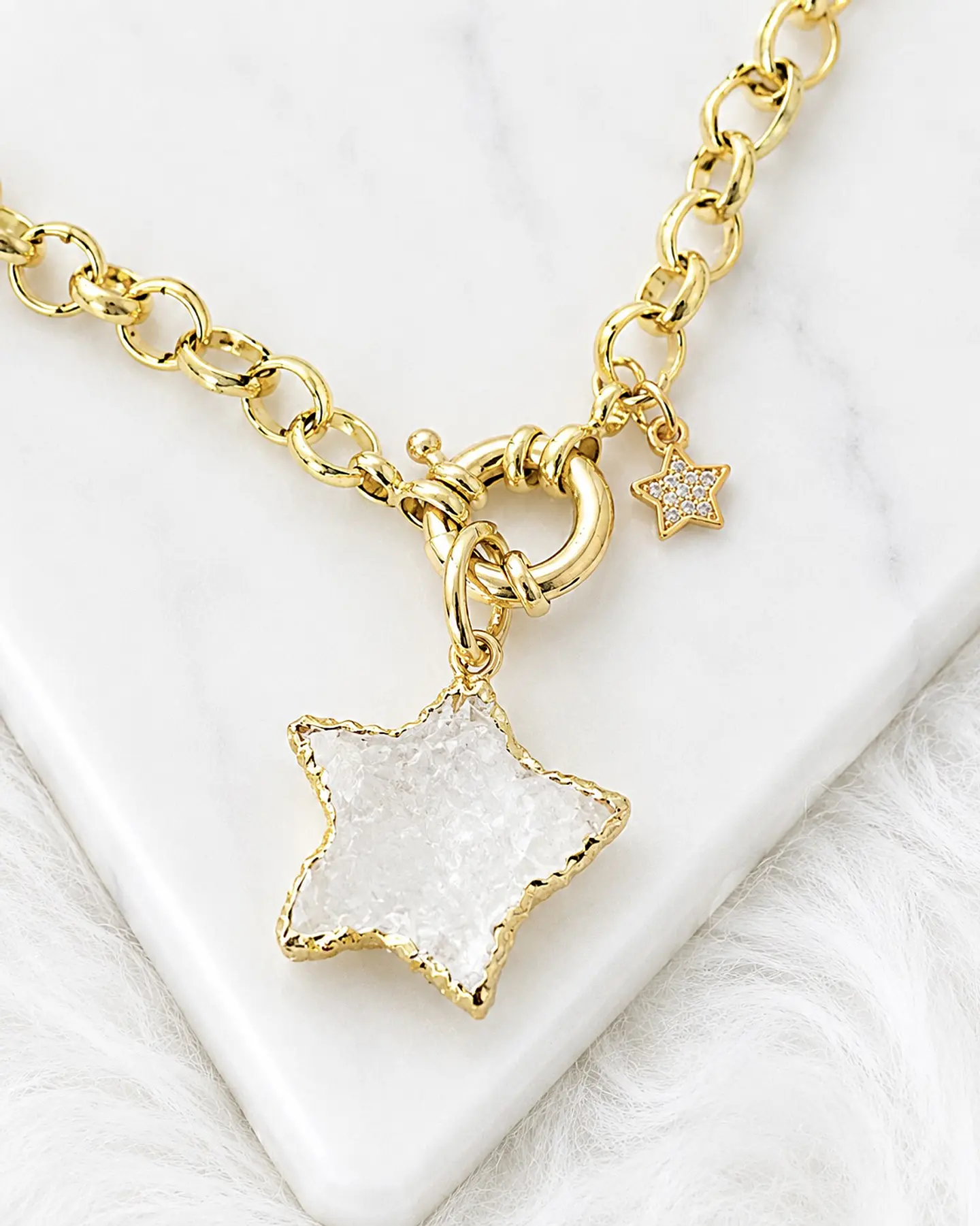 Collar Estrella Cuarzo eslabones rolo punto luz gold 3