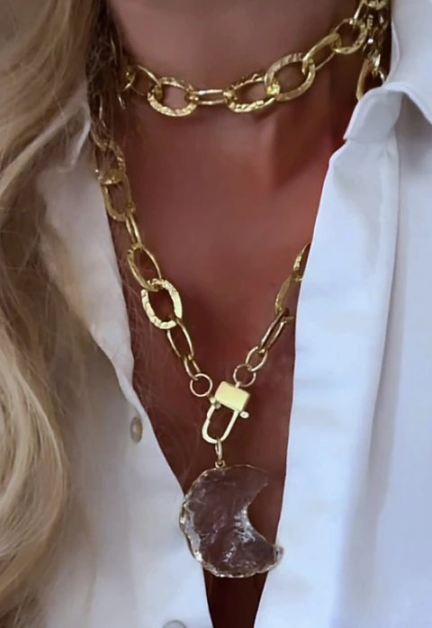 Collar XL Maxi Luna Cuarzo Maxi Eslabones Gold