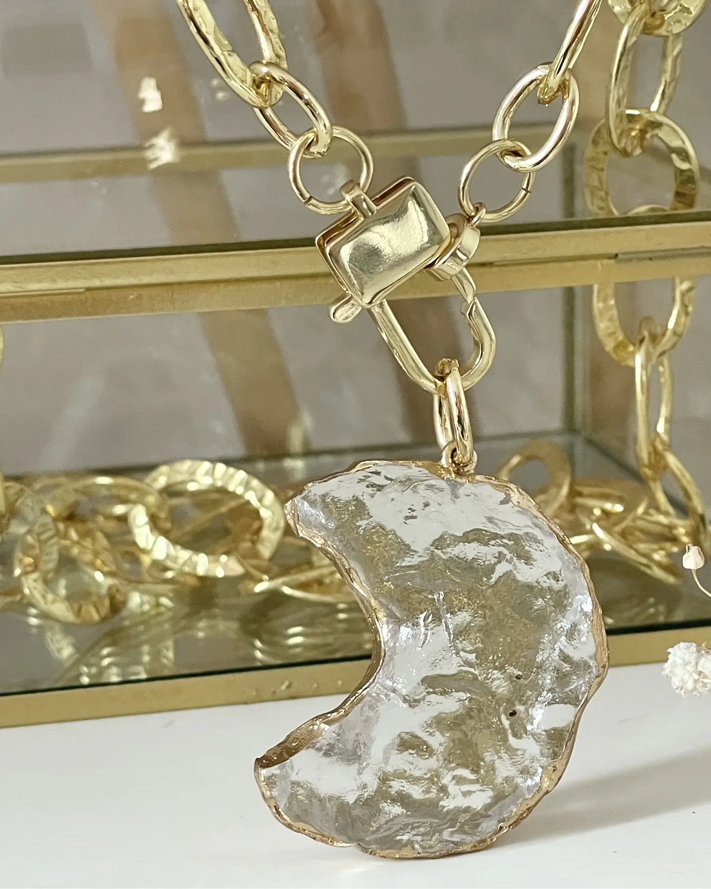 Collar XL Maxi Luna Cuarzo Maxi Eslabones Gold 3