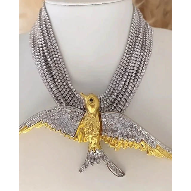 Maxi Choker Águila  Strass Silver Gold