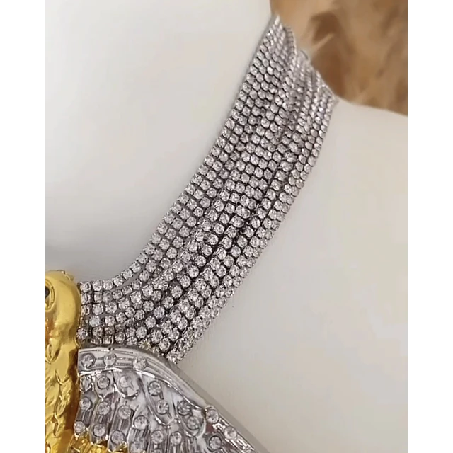 Maxi Choker Águila  Strass Silver Gold