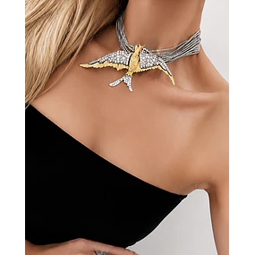Maxi Choker Águila  Strass Silver Gold